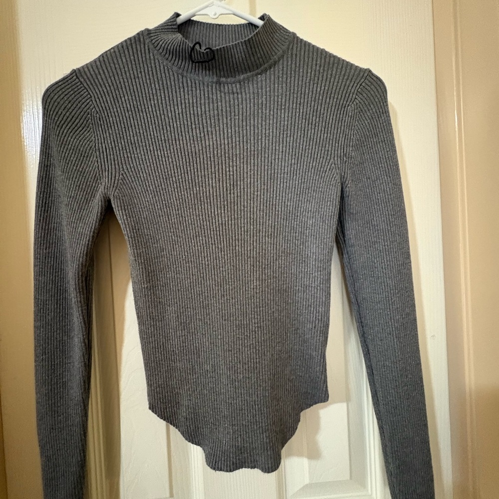 Stradivarius Charcoal Ribbed Long Sleeve Top - Picture 7 of 10